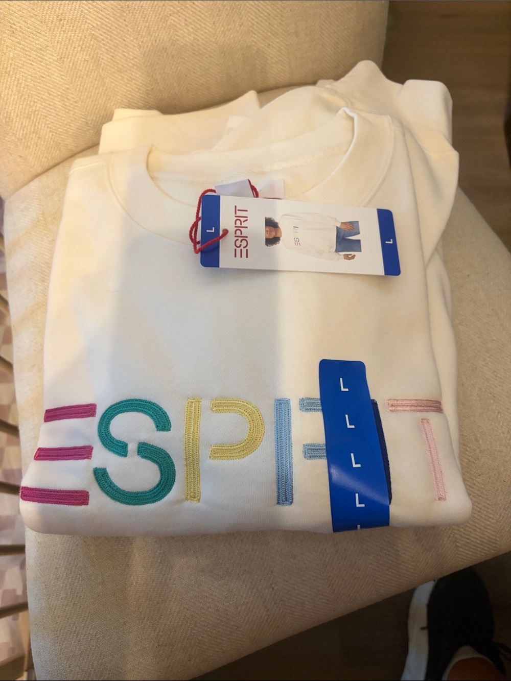 Esprit White Sweatshirt with Multicolor Embroidered Logo
